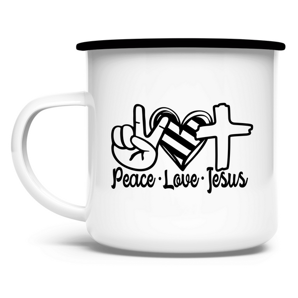 Emaille Tasse peace love jesus