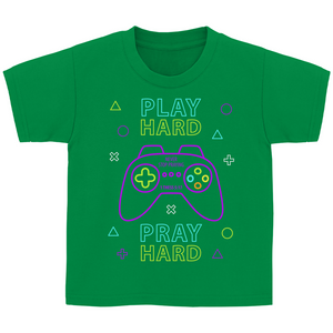 Kinder T-Shirt play hard pray hard 1 thess 5:17 gamer