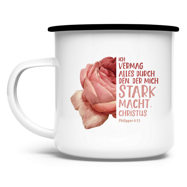 Emaille Tasse der mich stark macht blume