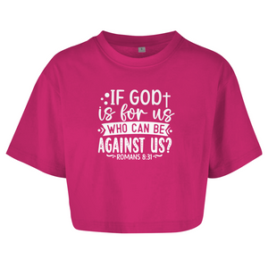 Damen Oversize Crop Topif god is for us romans 8:31