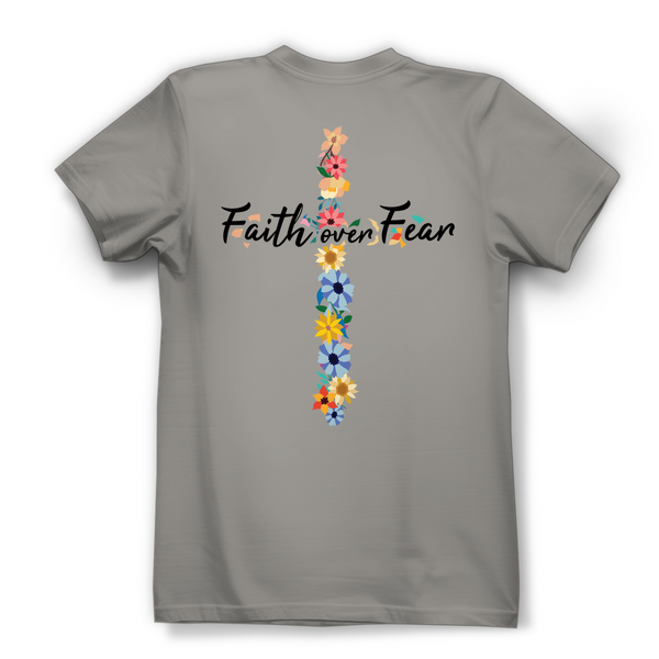 Damen Bio T-Shirt faith over fear blumen kreuz