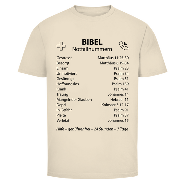 Herren T-Shirt bibel notfallnummern