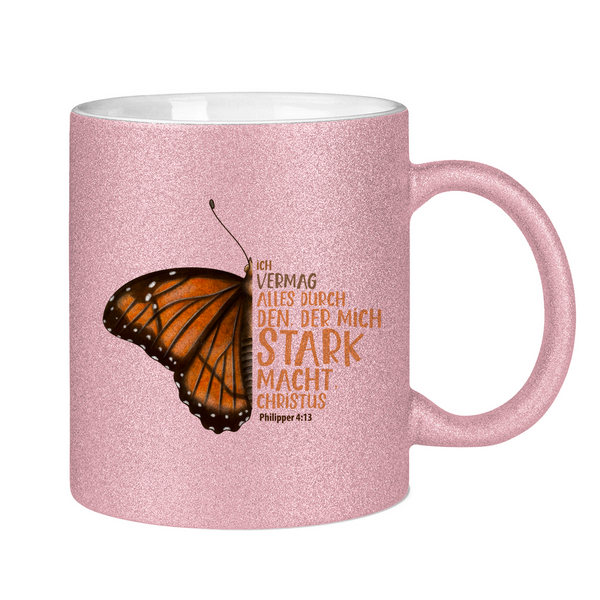 Glitzertasse der mich stark macht schmetterling