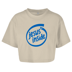 Damen Oversize Crop Top jesus inside