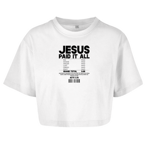 Damen Oversize Crop Top jesus paid it all acts 4:12