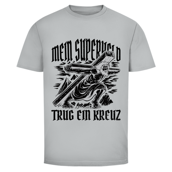 Herren T-Shirt mein superheld trug ein kreuz