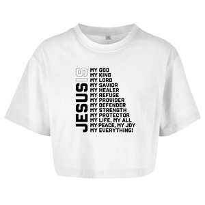 Damen Oversize Crop Top jesus is my god
