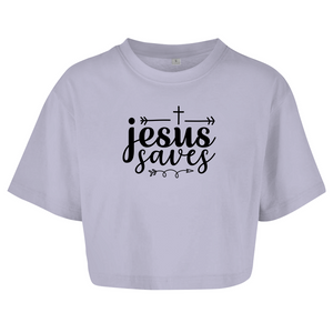 Damen Oversize Crop Top jesus saves