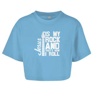 Damen Oversize Crop Top jesus is my rock guitarist