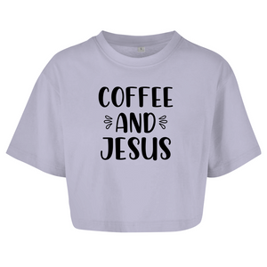 Damen Oversize Crop Top coffee and jesus