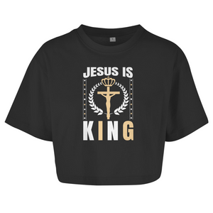 Damen Oversize Crop Top jesus is king
