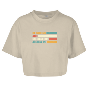 Damen Oversize Crop Top be strong and courageous joshua 1:9