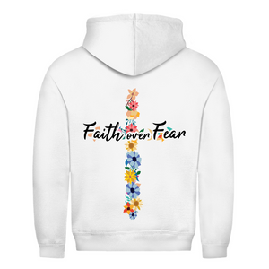 Herren Hoodie faith over fear blumen kreuz