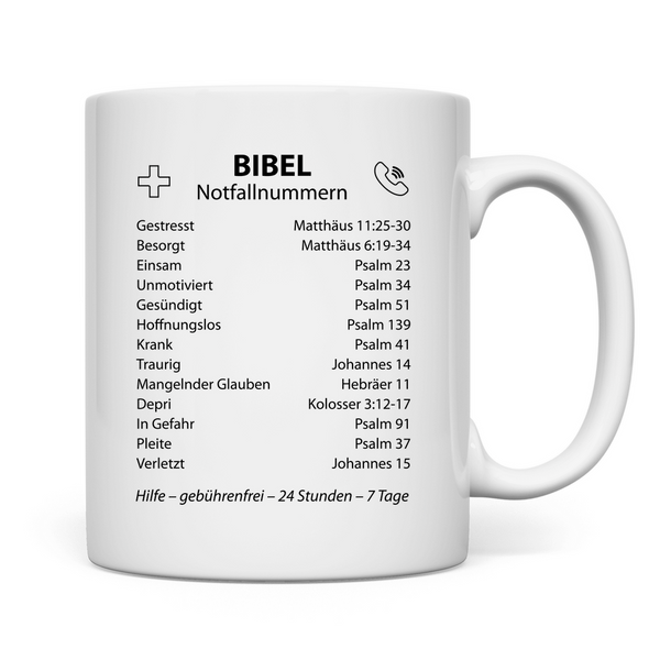 Tasse bibel notfallnummern verse