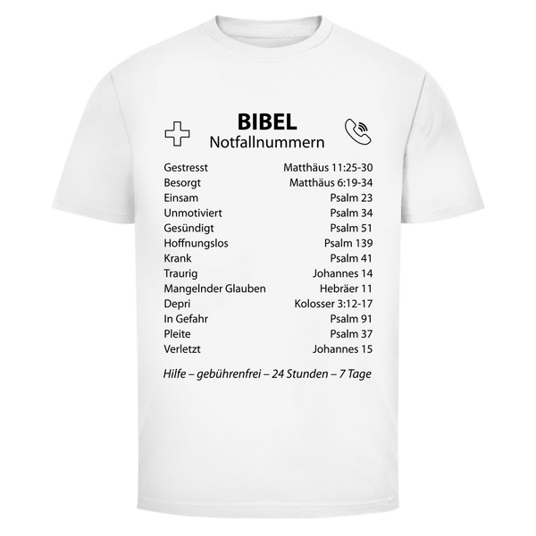 Herren T-Shirt bibel notfallnummern