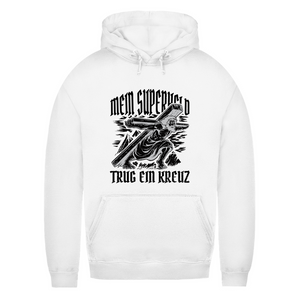 Damen Hoodie mein superheld trug ein kreuz