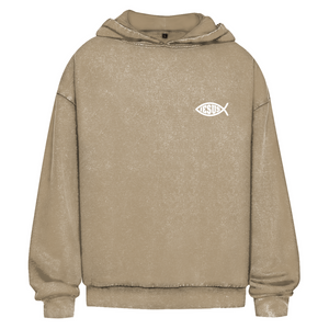 Oversize Washed Hoodie fisch symbol ICHTHYS Jesus