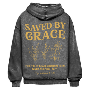 Oversize Washed Hoodie saved by grace ehpesians 2:8-9