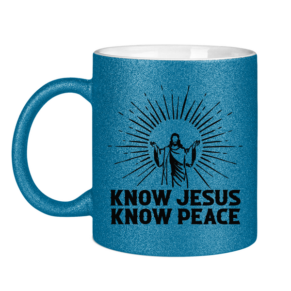 Glitzertasse know jesus know peace