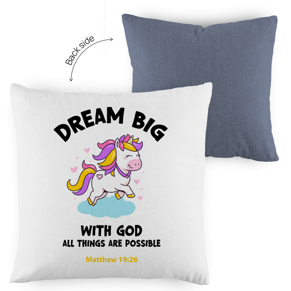 Kopfkissen zweifarbig einhorn all things are possible matthew 19:26