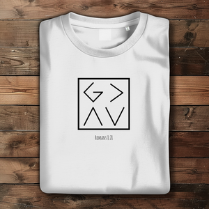 Damen Bio T-Shirt god is greater romans 8:28
