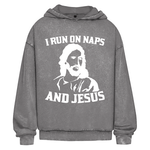Oversize Washed Hoodie i run on naps and jesus