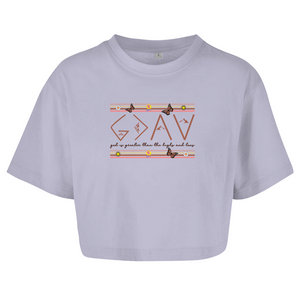 Damen Oversize Crop Top god is greater than the highs and lows