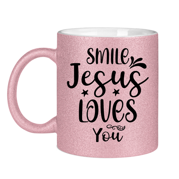 Glitzertasse smile jesus loves you