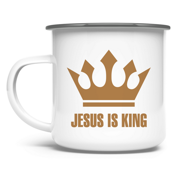 Emaille Tasse jesus is king krone