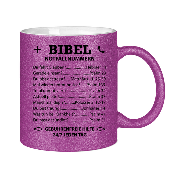 Glitzertasse bibel notfallnummern