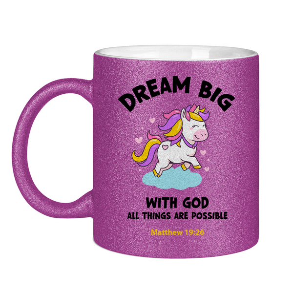 Glitzertasse einhorn all things are possible matthew 19:26