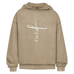 Oversize Washed Hoodie jesus kreuz