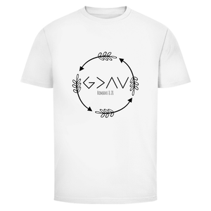 Herren T-Shirt god greater than highs lows romans 8:28