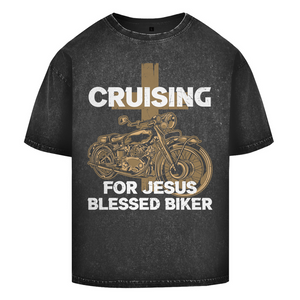 Oversize Washed T-Shirt cruising for jesus blessed biker