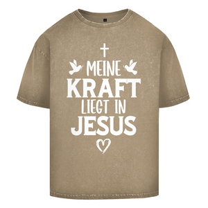 Oversize Washed T-Shirt meine kraft liegt in jesus