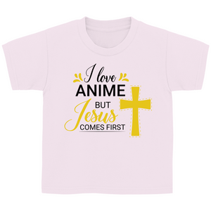 Kinder T-Shirt i love anime but jesus comes first