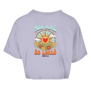 Damen Oversize Crop Top you are so loved john 3:16