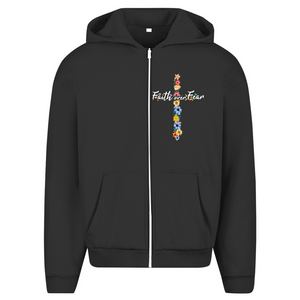 Oversize Zipper Hoodie faith over fear blumen kreuz