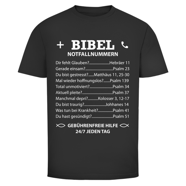 Herren T-Shirt bibel notfallnummern