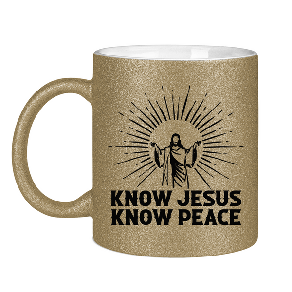 Glitzertasse know jesus know peace