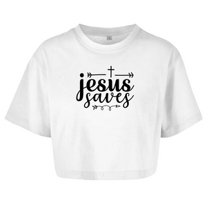 Damen Oversize Crop Top jesus saves
