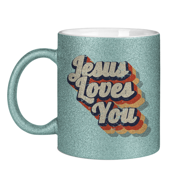 Glitzertasse jesus loves you