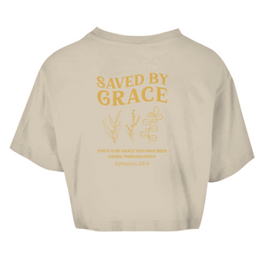 Damen Oversize Crop Top saved by grace ehpesians 2:8-9
