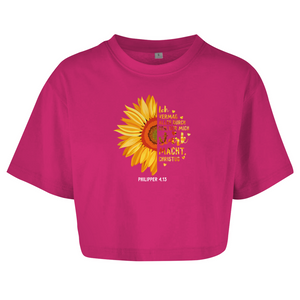Damen Oversize Crop Top christus der mich stark macht philipper 4.13