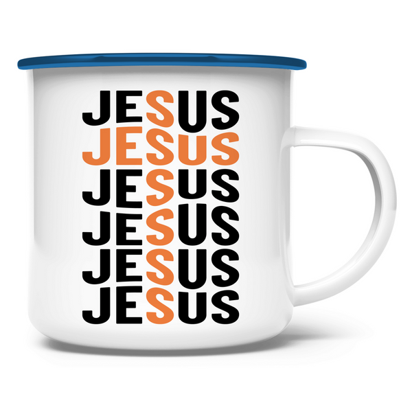 Emaille Tasse jesus schriftzug