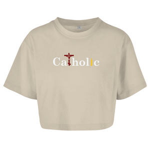 Damen Oversize Crop Top catholic