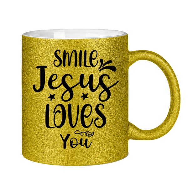 Glitzertasse smile jesus loves you