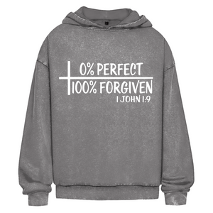 Oversize Washed Hoodie 0% perfect 100% forgiven 1 john 1:9