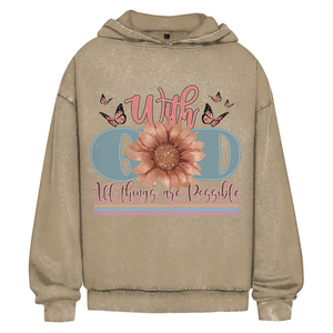 Oversize Washed Hoodie with god all things are possible