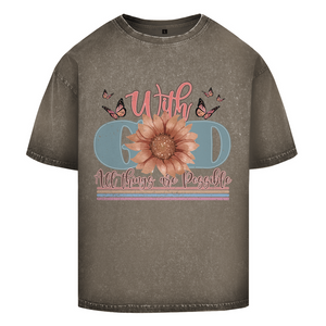 Oversize Washed T-Shirt with god all things are possible